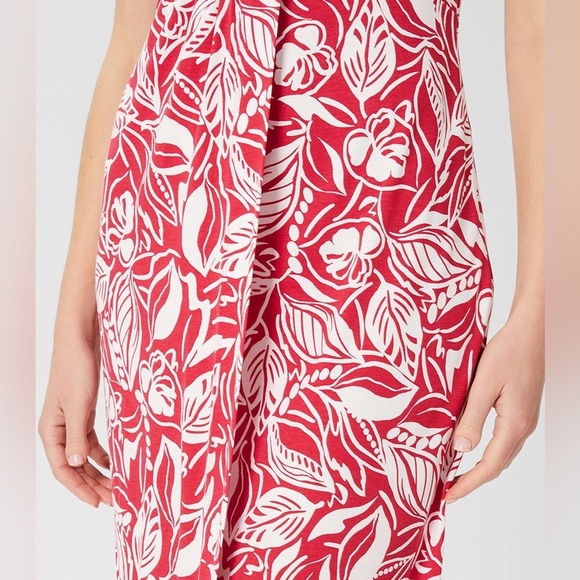 Hobbs London Nadia Jersey Dress Sleeveless Collared Red White Tropical P… - Picture 4 of 16
